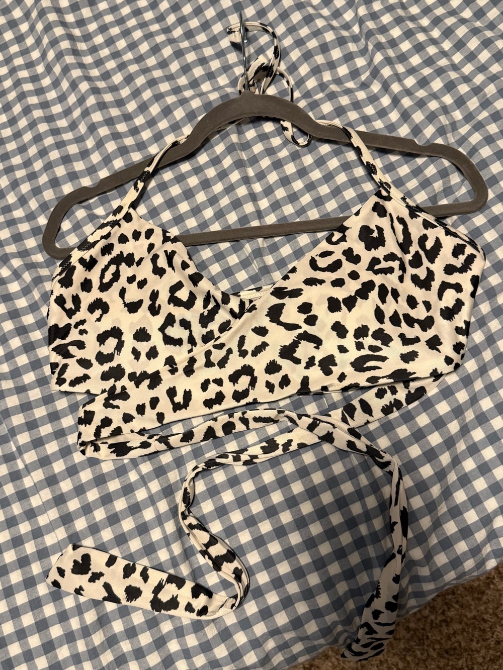 aerie Black and White Leopard Print Bikini Top